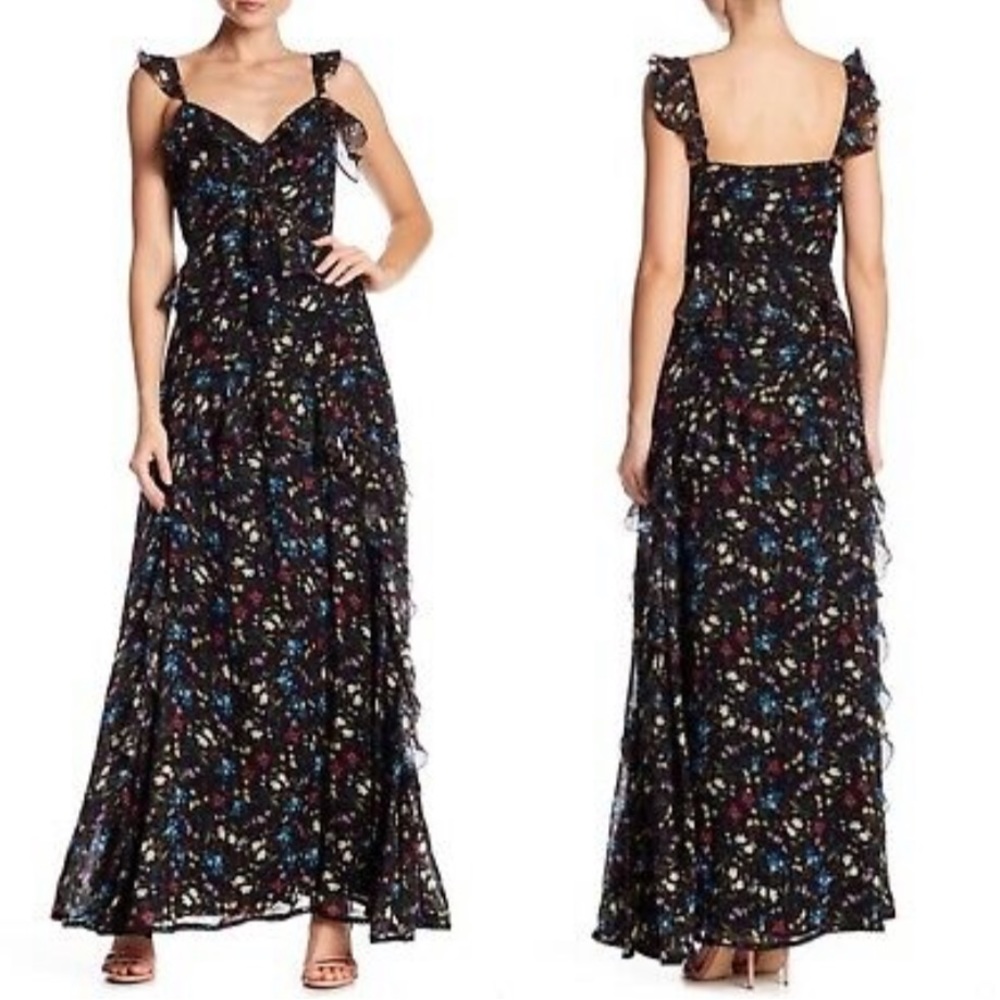 Love Sam size small maxi tiered black floral dress